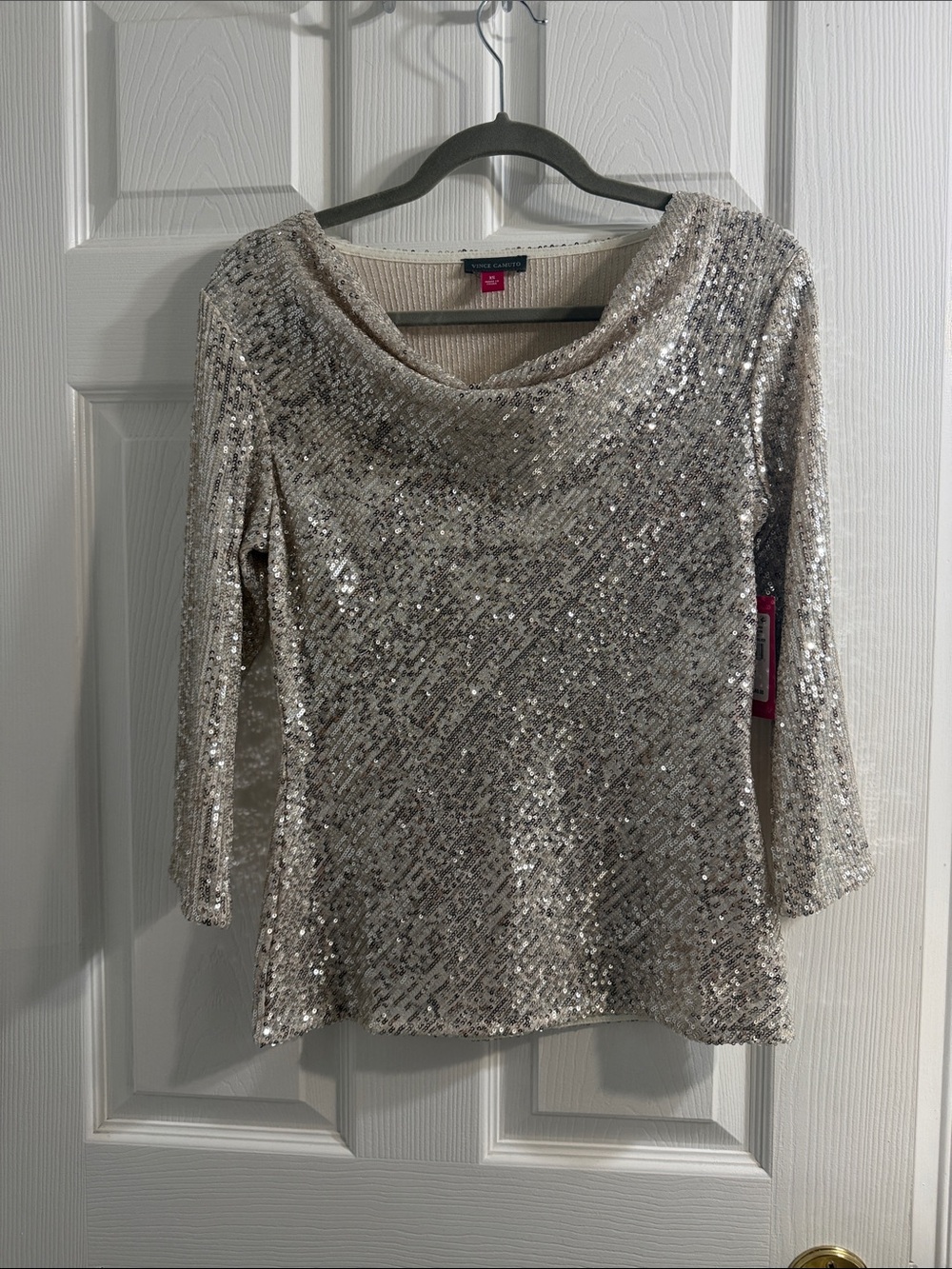 Vince Camuto Champagne Sequin Scoop Neck Top